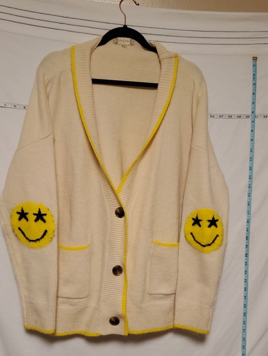 Altar'd State Sweaters - Altar'd State Cream Cardigan With Happy Face On Sleeves Med